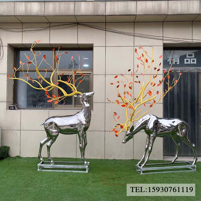 不銹鋼幾何鹿動物雕塑