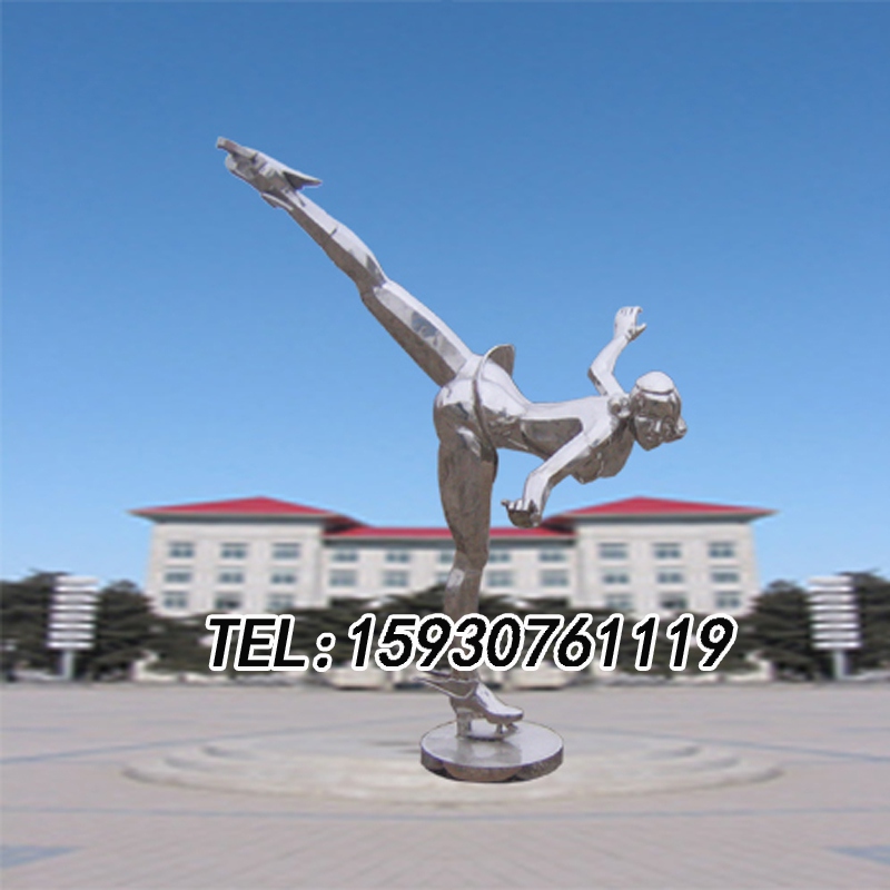 定做不銹鋼滑冰運動員人物雕塑運動館抽象滑冰溜冰人物雕塑
