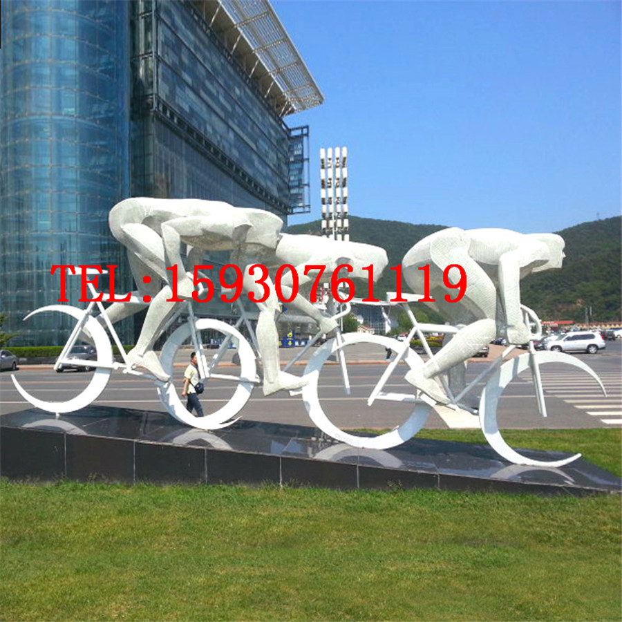 自行車體育運動健將不銹鋼人物雕塑幾何面雕塑彩色玻璃鋼人雕像戶外園林學校雕塑
