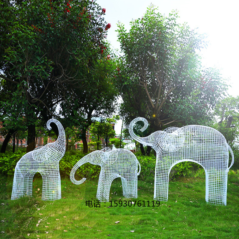 戶外鏤空鐵藝不銹鋼大象網格大象雕塑動物擺件園林景觀裝飾定制品